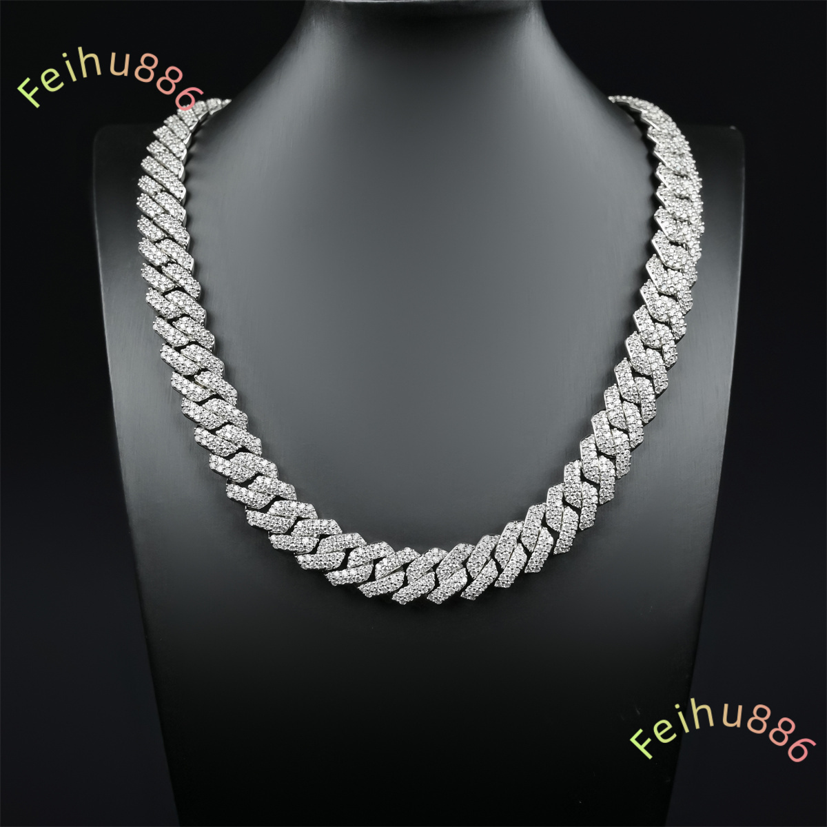 Wholesale 14mm Cuban Link Chain 14k Gold Plated Hip Hop Necklace with D color vvs moissanite for Engagement