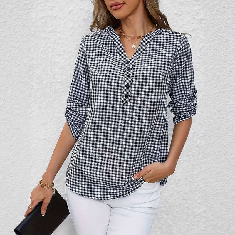 Women Pullover Hoodie Printed Sweatshirt K Fashionable Women S Retro Elegant Checkered Shirt