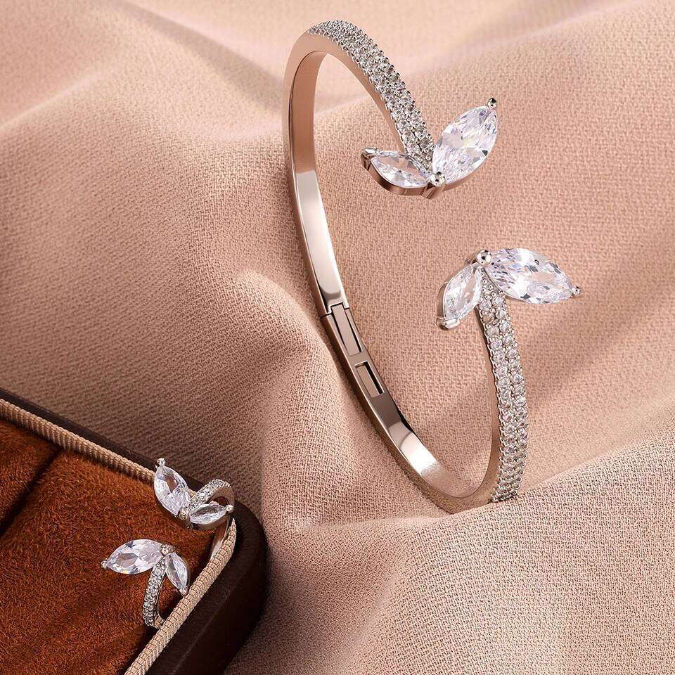 ZAKOL Brand Luxury Zircon Crystal Butterfly Open Ring Bracelet Set for Women Brilliant CZ Niche Design Wedding Party Jewelry