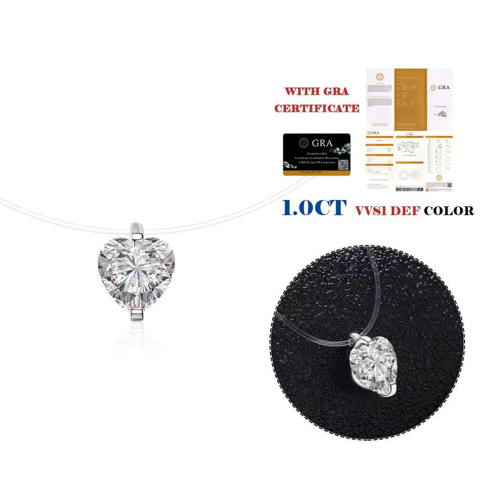 XMZ153 Fashion 1CT Moissanite Pendant Necklace 925 Sterling Silver Love Heart Necklace Wedding Anniversary Jewelry for Women