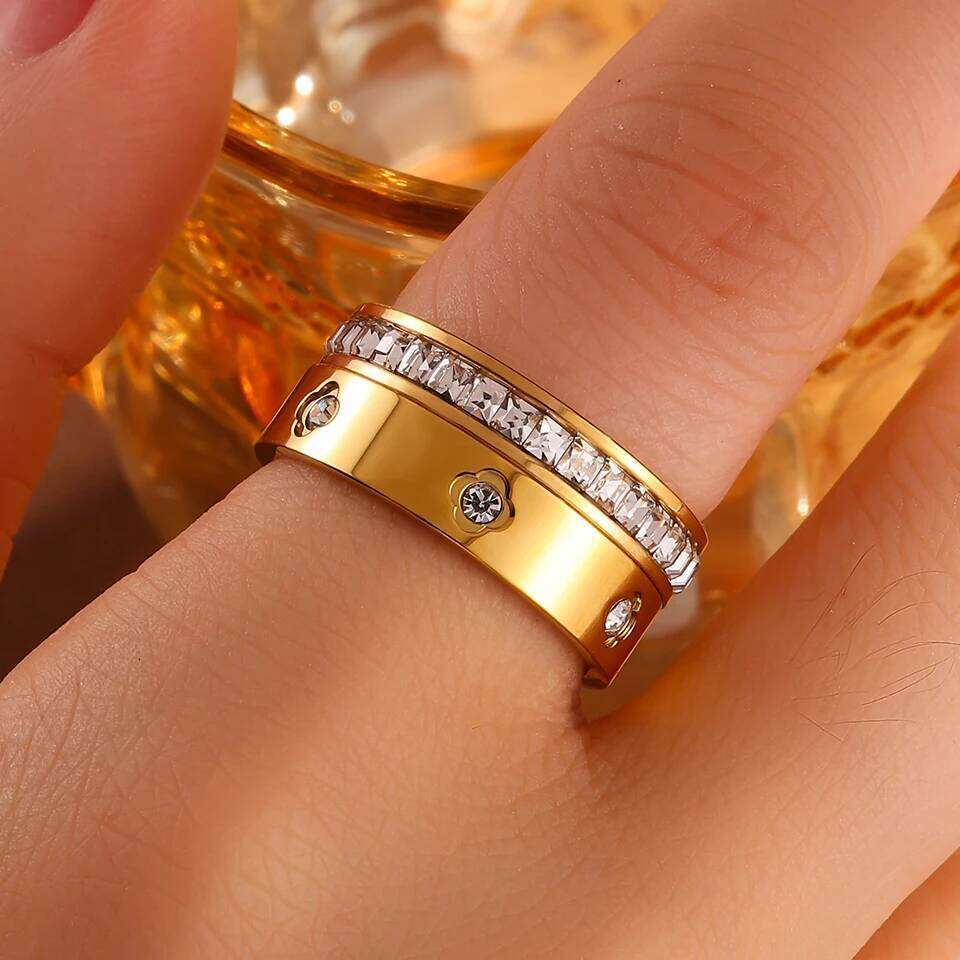 ZAKOL 316L Stainless Steel Multi Layered Finger Rings Shiny CZ Zircon Inlaid Stackable Ring Set Fashion Jewelry Gift for Women