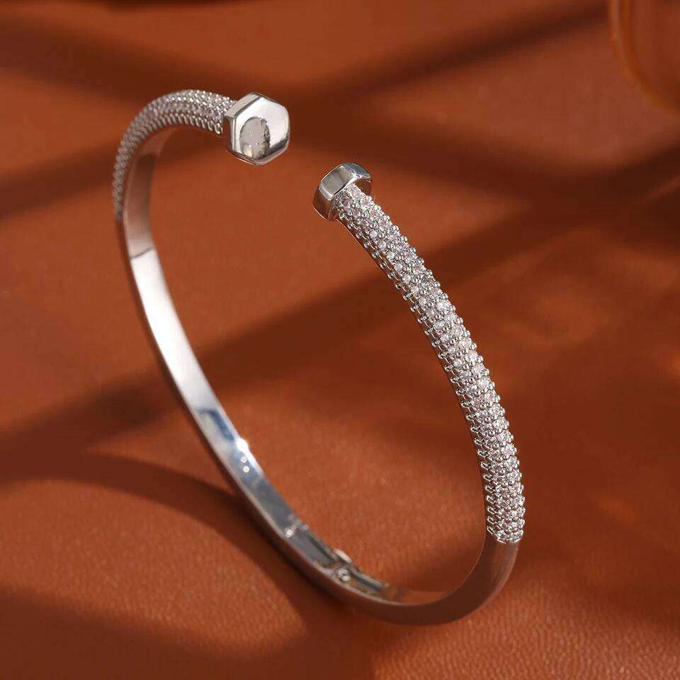ZAKOL Luxury Nail Screws Design Full Zircon CZ Adjustable Open Bangle Bracelet for Women Men Exquisite Accessories Gift