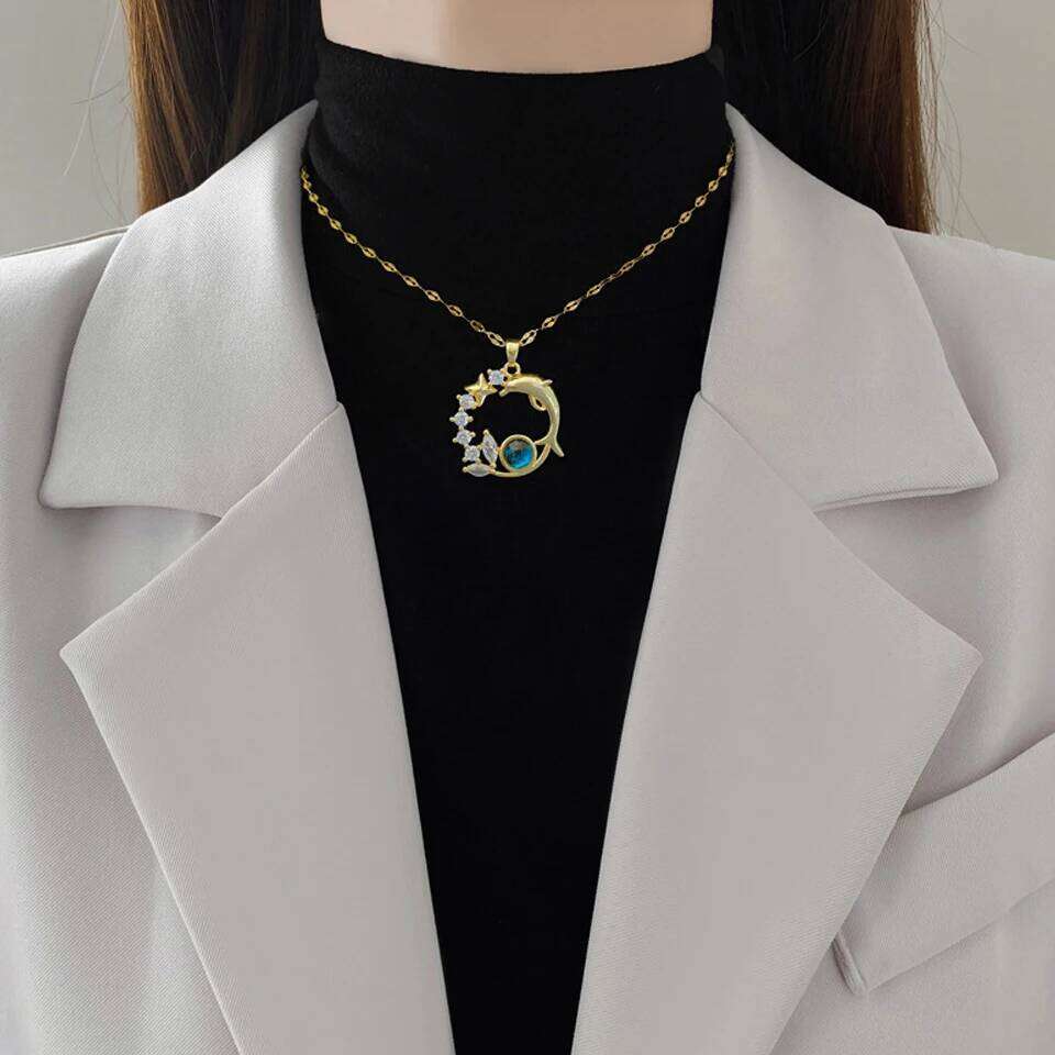 ZAKOL Delicate Fish Planet Inlaid Zircon Pendant Necklace for Women Girls Female Anniversary Birthday Jewelry Gift