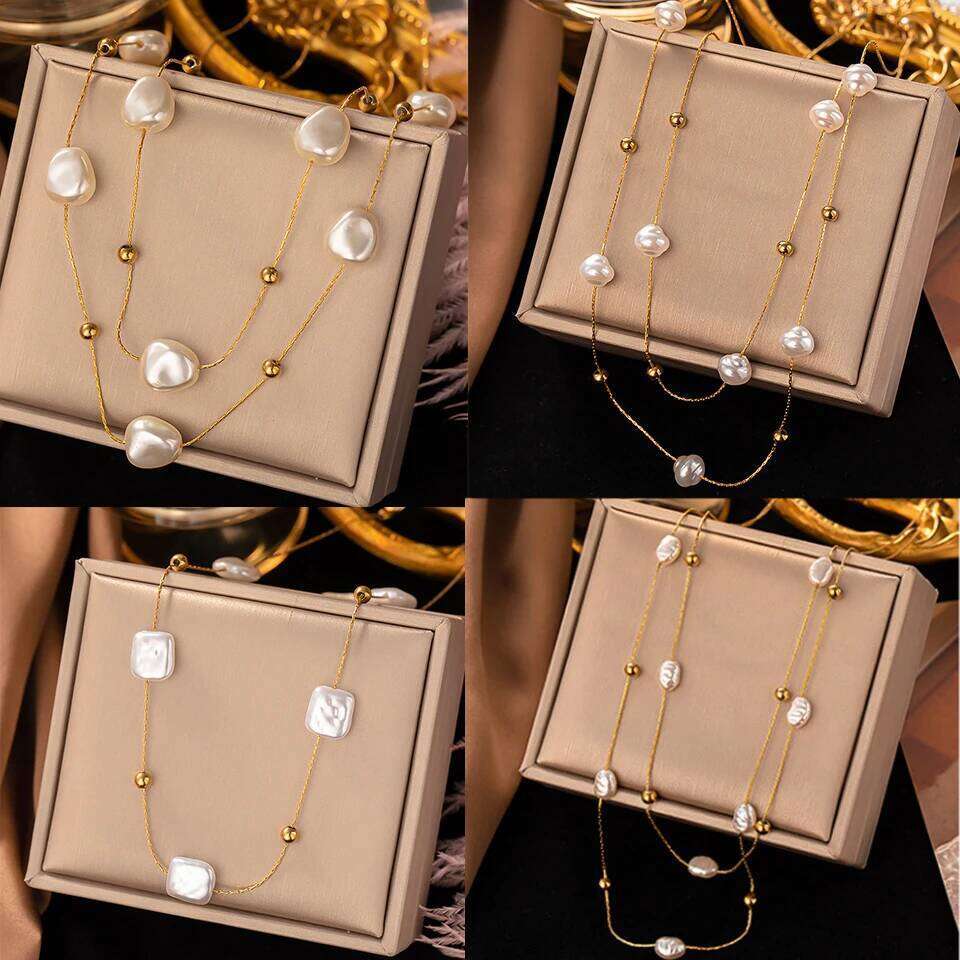 ZAKOL Stainless Steel Large Pearl Pendant Necklace For Women New Trend Girls Neck Jewelry Chain Party Wedding Gift