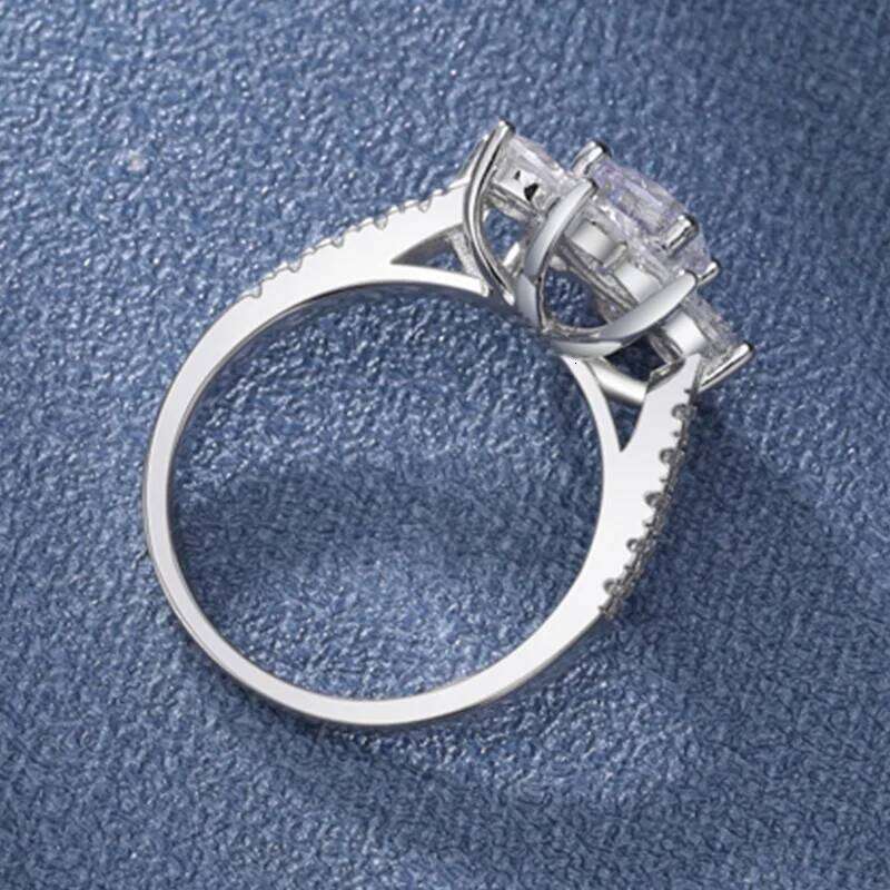 1-2CT D Color Moissanite Ring For Women 925 Sterling Silver with White Gold Plated Lab Diamond Engagement Wedding Band Jewelry 6b1