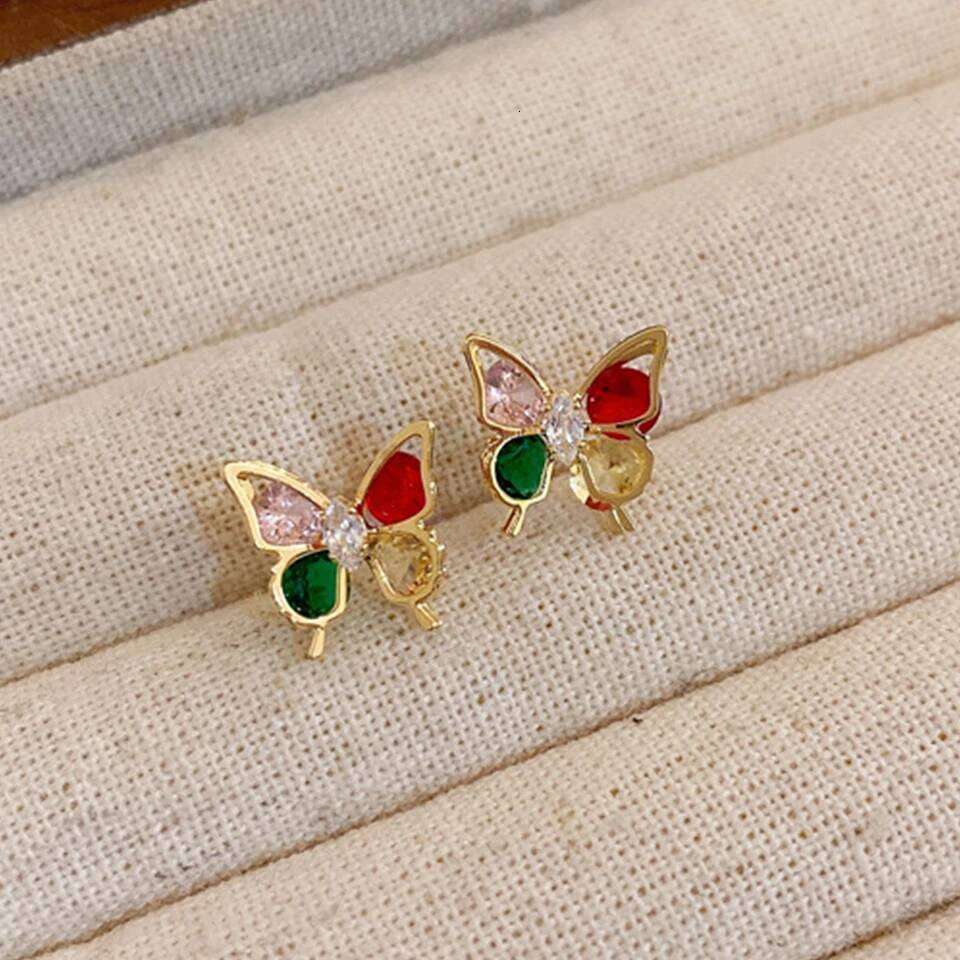 ZAKOL Korean Elegant Colorful Crystal CZ Butterfly Stud Earrings For Women Girls Minimalist Fashion Versatile Ear Jewelry