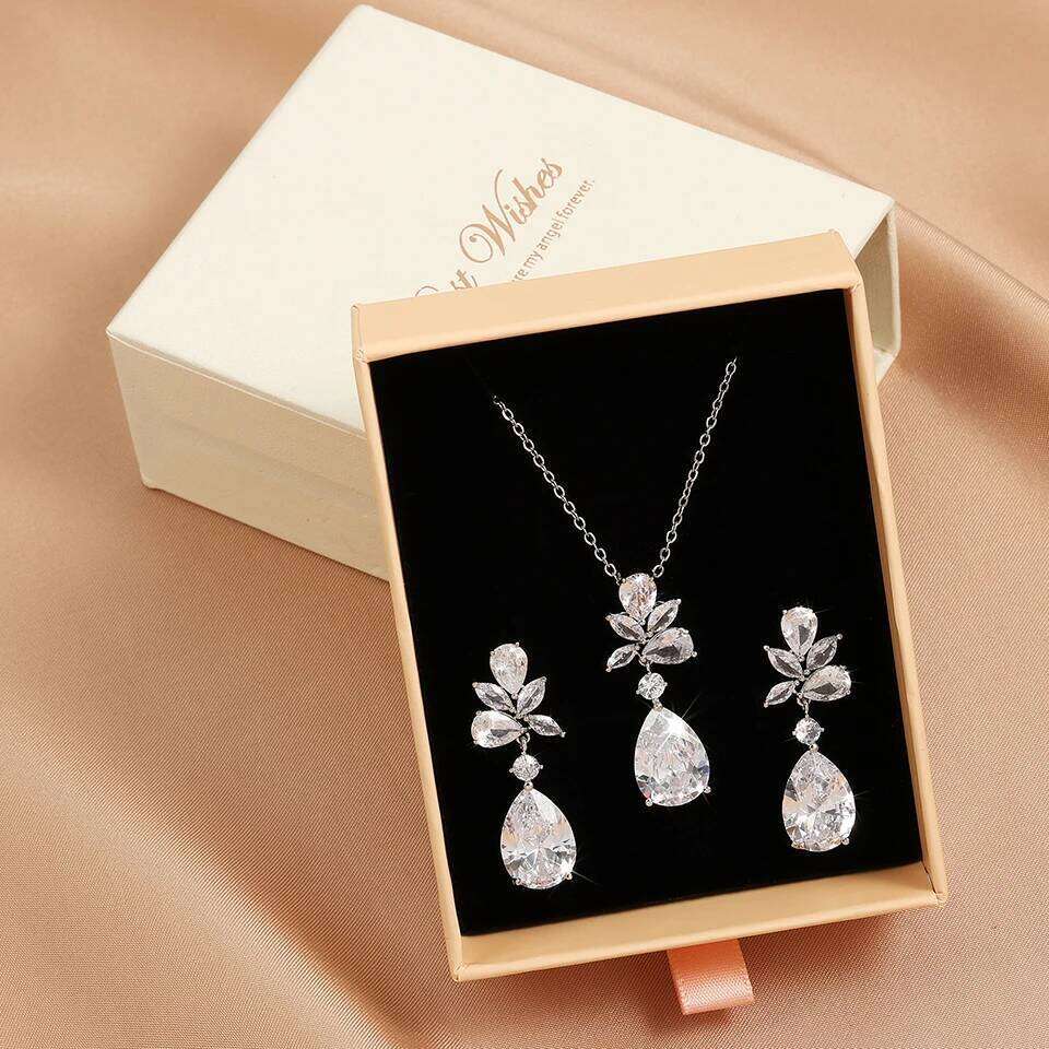 ZAKOL Luxury Sliver Color Earring Necklaces Set With Drawer Gift Box Classic Shiny Zircon Wedding Jewelry Women Gifts