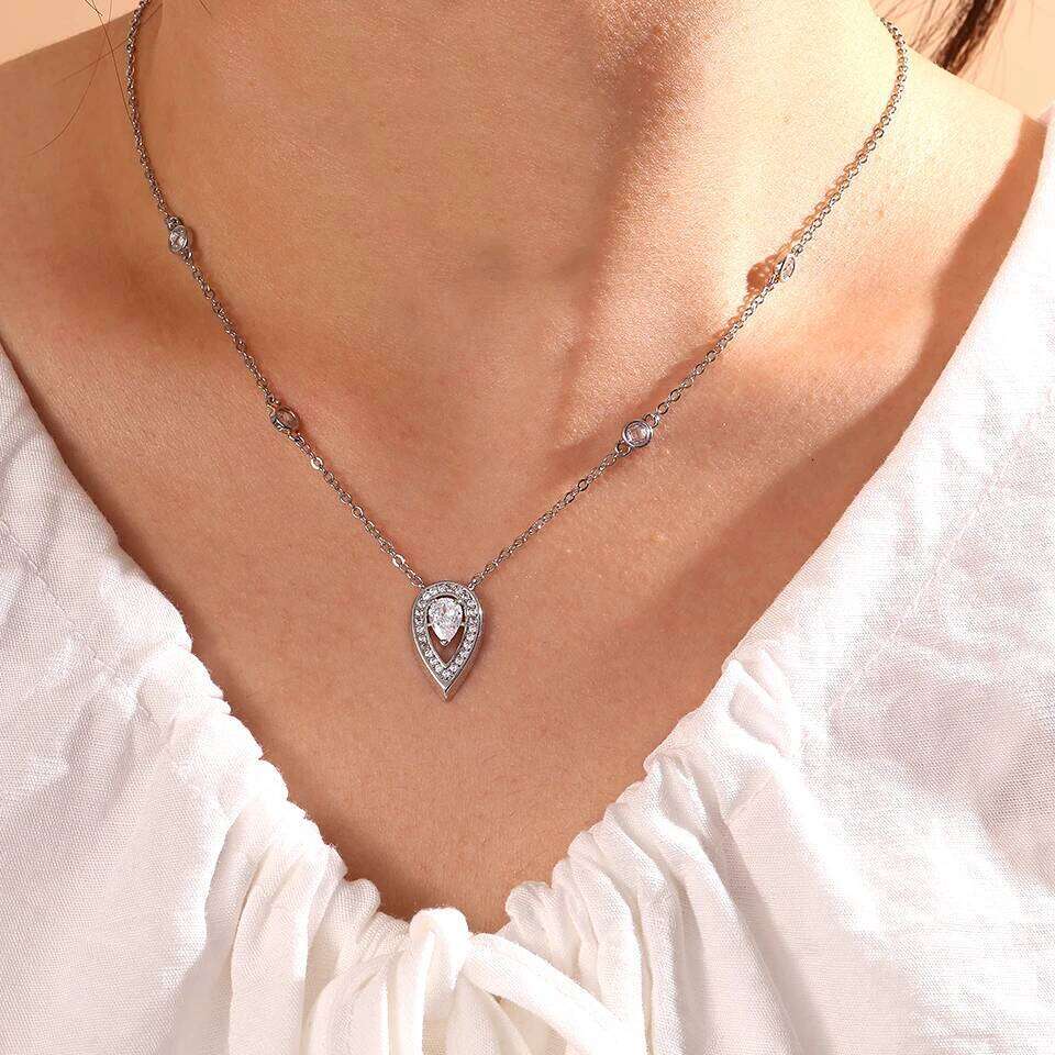 ZAKOL Elegant Big Water Drop Zircon Inlaid Pendant Necklace for Women Fashion Party Wedding Collar Jewelry