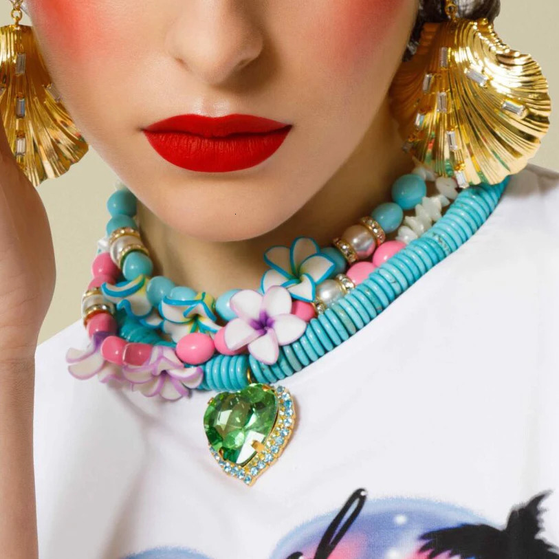 Hip Hop Chunky Necklace For Women Metal Choker red Natural Blue Turquoise Necklace beaded Necklaces Statement Jewelry Gifts 251223