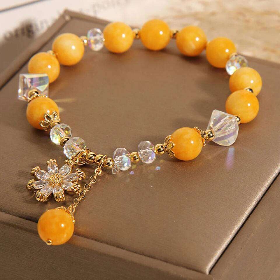 ZAKOL Summer Fashion Sweet Daisy Flower Bracelet For Women Girls Colorful Crystal Beaded Elastic Rope Bracelets Jewelry Gifts