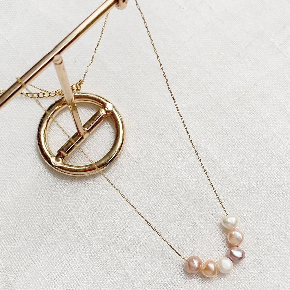 Mixed Color Natural Freshwater Pearl Necklace for Women Wedding Gifts Irregular Baroque Stainless Steel Chain Choker Minimalist 251223