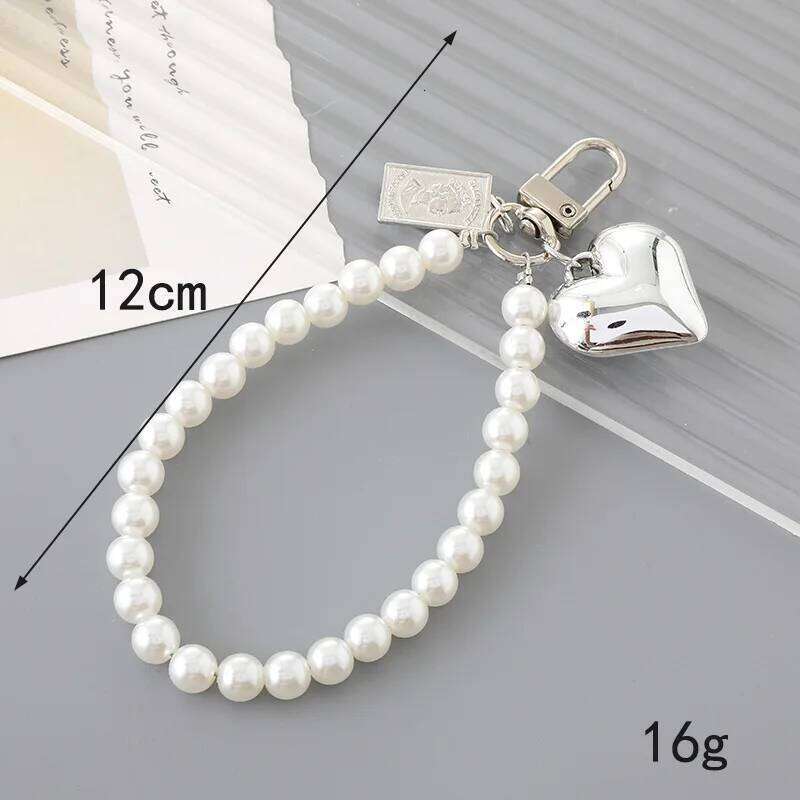 ZAKOL 4 Pcs Fashion Imitation Pearl Bead Chain Lanyard Keychain Metal Heart Pendant Handbag Phone Accessories for Student Girls