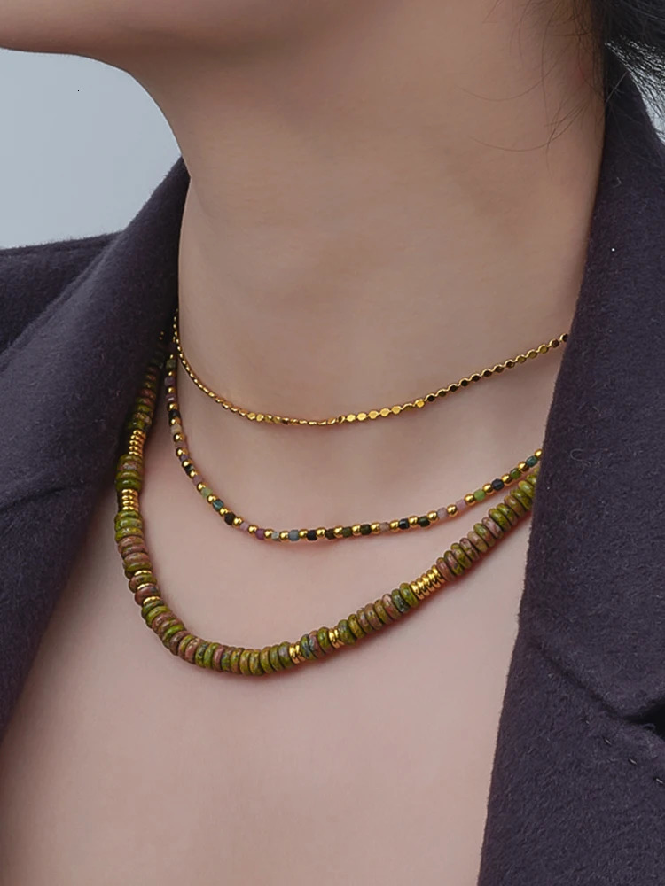 Colorful Natural Stone Beads Handmade Chain Y2K Fashion Necklace for Women Stainless Steel Waterproof Collar Jewelry Gift 251223