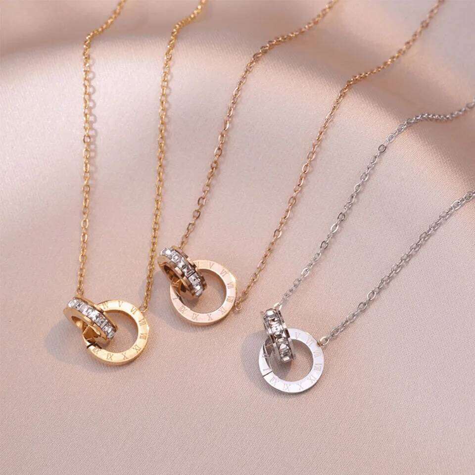 ZAKOL Korean Fashion Titanium Steel Chain Roman Numeral Crystal Circle Choker Necklaces for Women Party Jewelry Gift