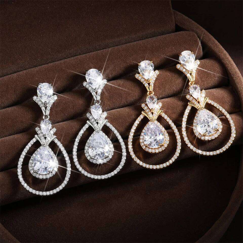 ZAKOL Luxury Geometric Water Drop Zircon Earrings for Bridal Wedding Women's Silver Color Party Jewelry