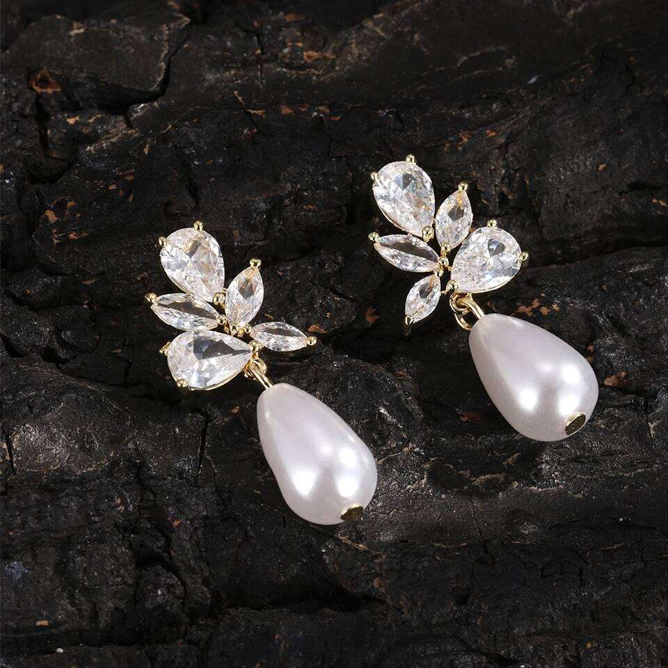 ZAKOL Classic AAA Zircon Pearl Dangle Drop Earrings for Women Shiny Crystal Bride Engagement Wedding Jewelry Ear Accessories