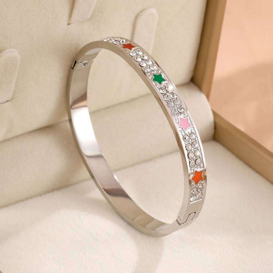 ZAKOL Classic Stainless Steel Bracelets with Rhinestones Colorful Five Pointed Star Clover Embedded Bracelet Exquisite Jewelry
