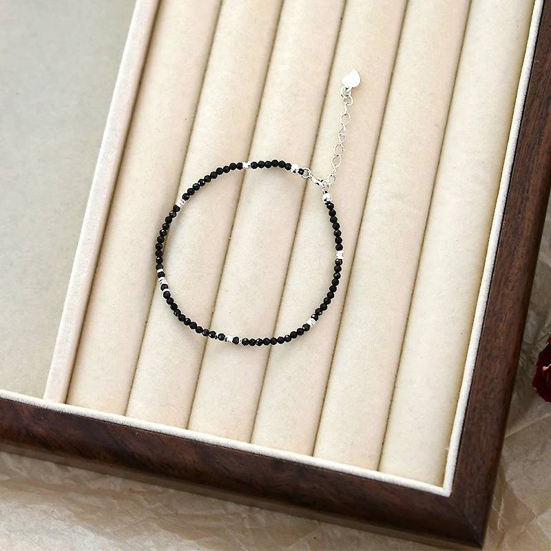 ASHIQI Black Spinel Woven Bracelet 925 Sterling Silver Jewelry for Womens 251223