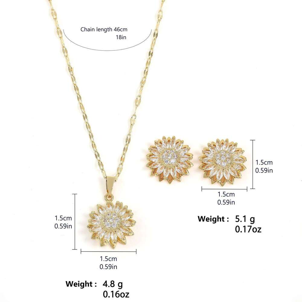 ZAKOL New Trendy Sunflower Daisy Flower Zirconia Earring Necklace for Women Romantic Sparkling Crystal Wedding Jewelry Set