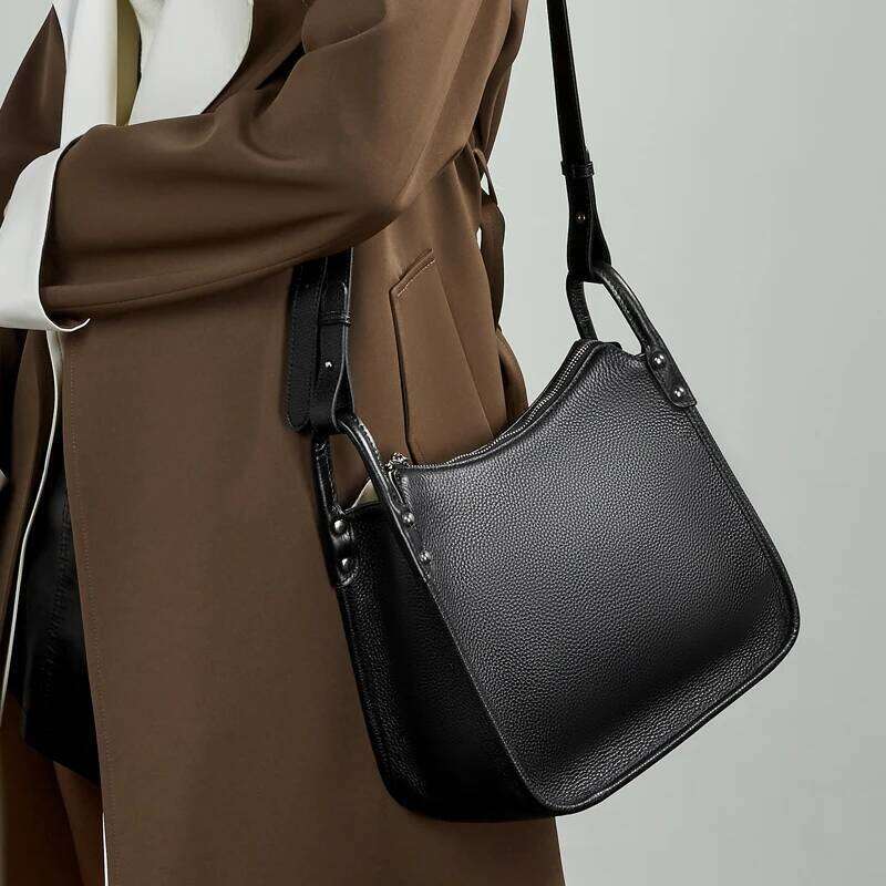 Toptrends Vintage Cow Genuine Leather Underarm Shoulder Bags For Women New Luxury Crossbody Bucket Ladies Handbags tote bag Xiu Lai Si