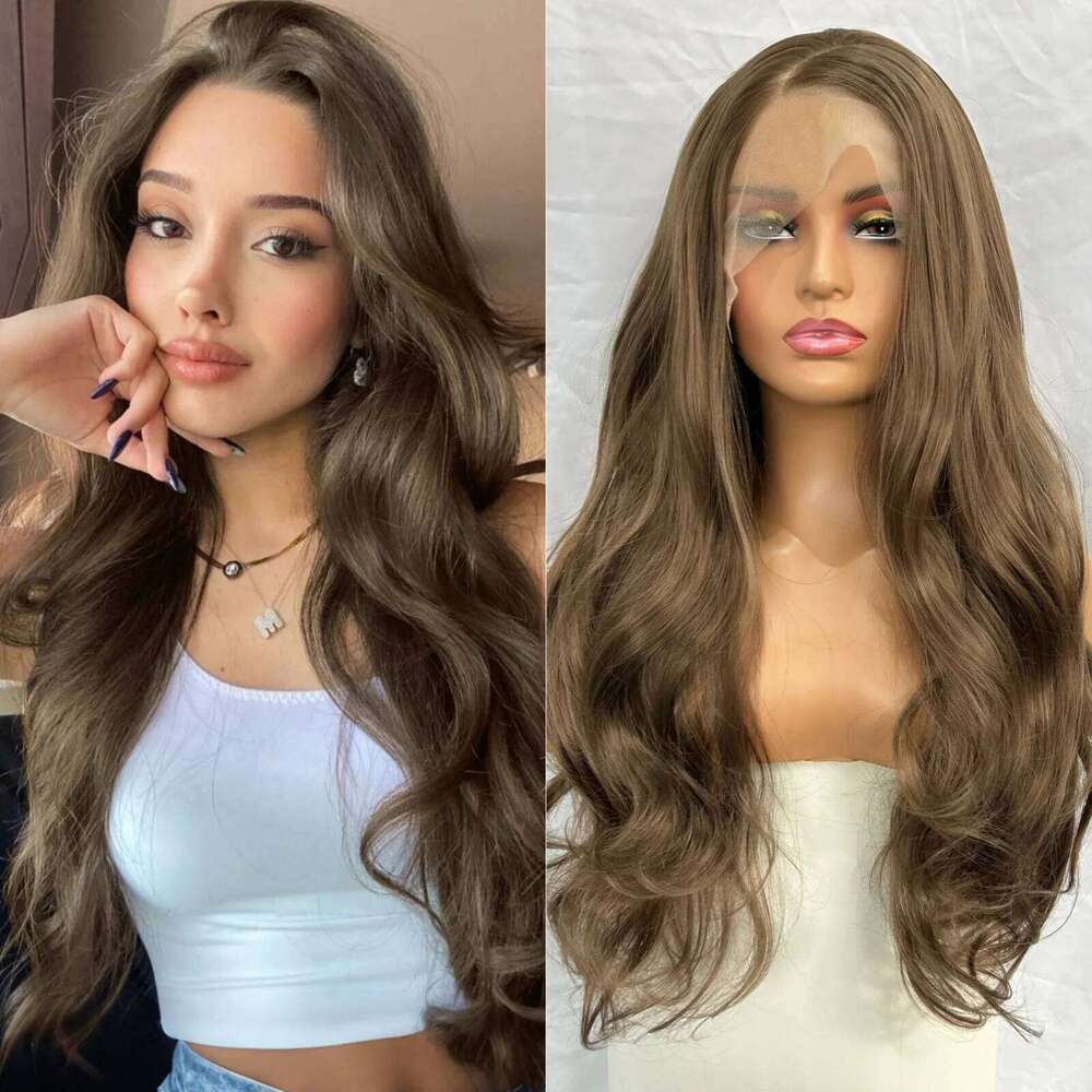Long Wavy Wigs for Women Synthetic Hair Side Part Light Brown Curly Natural Wave Brunette 13X4 Lace Front Wig Daily Party