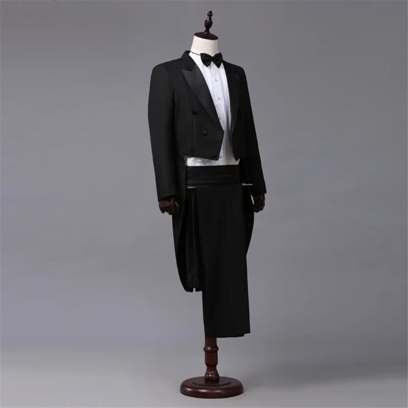 Mens Tailcoat Classic Modern White and Black Basic Style Mens Suit with Tailcoat Singer Magician Stage Jacket Outfits 251217