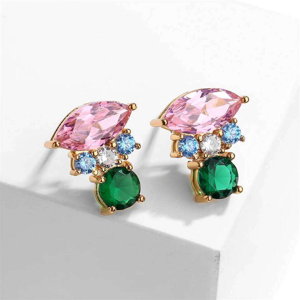 ZAKOL Cute Pink Square Zircon Stud Earrings for Elegant Women Cubic Zirconia Wedding Party Birthday Jewelry