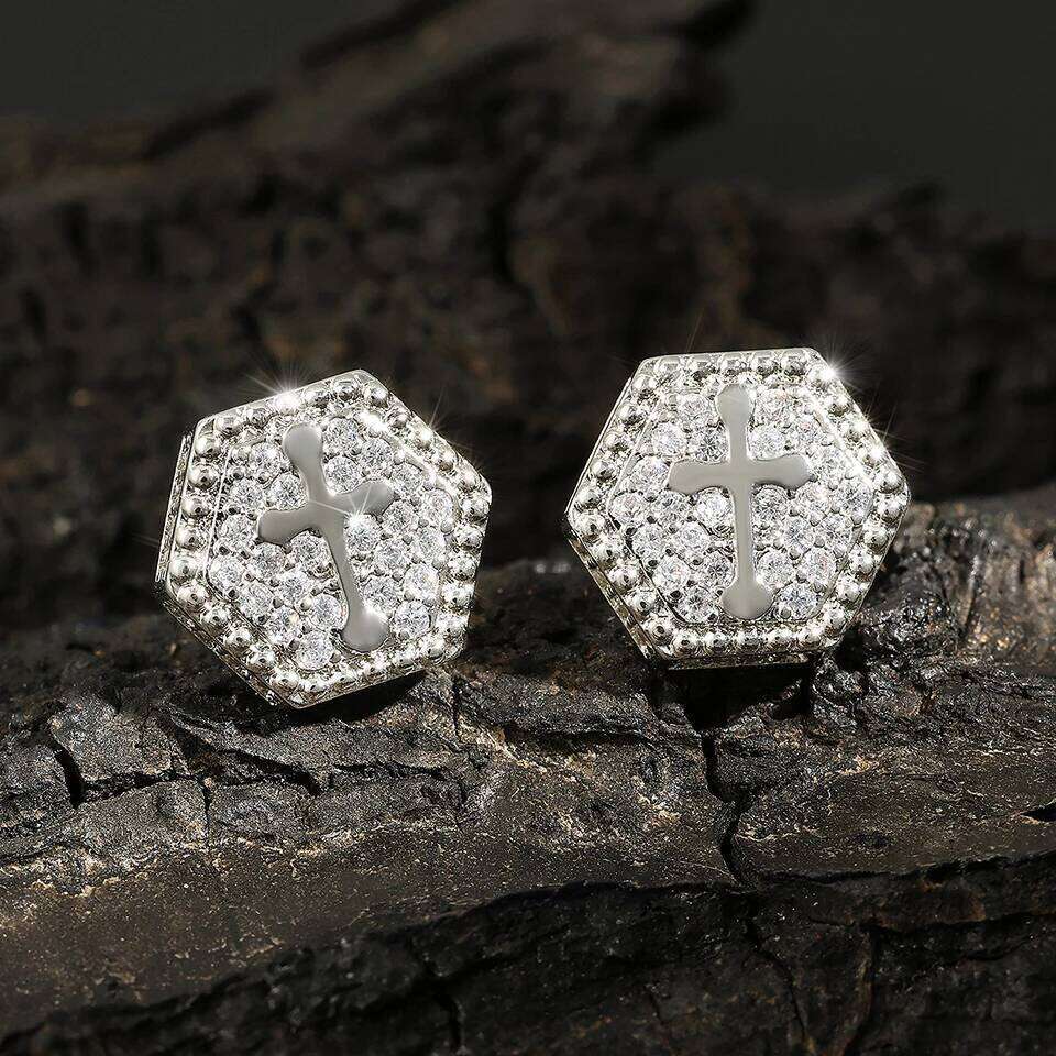 ZAKOL Rock Hip Hop Shiny Square Iced Out Stud Earring for Men Fashion White Gold Color Piercing Ear Accessories