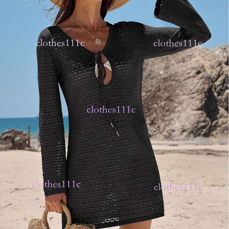 European And American Beach Dress Sexy Hollow Out See-Through Knitted Long Sleeve Bikini Swimsuit Cover-Up Sun Protection Clothing For Women Luanyun