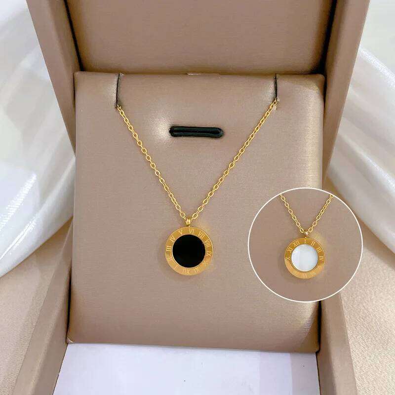 ZAKOL Trendy Roman Numeral Dial Necklace For Women Girls Gold Color Stainless Steel Metal Clavicle Chain Choker Jewelry Gifts