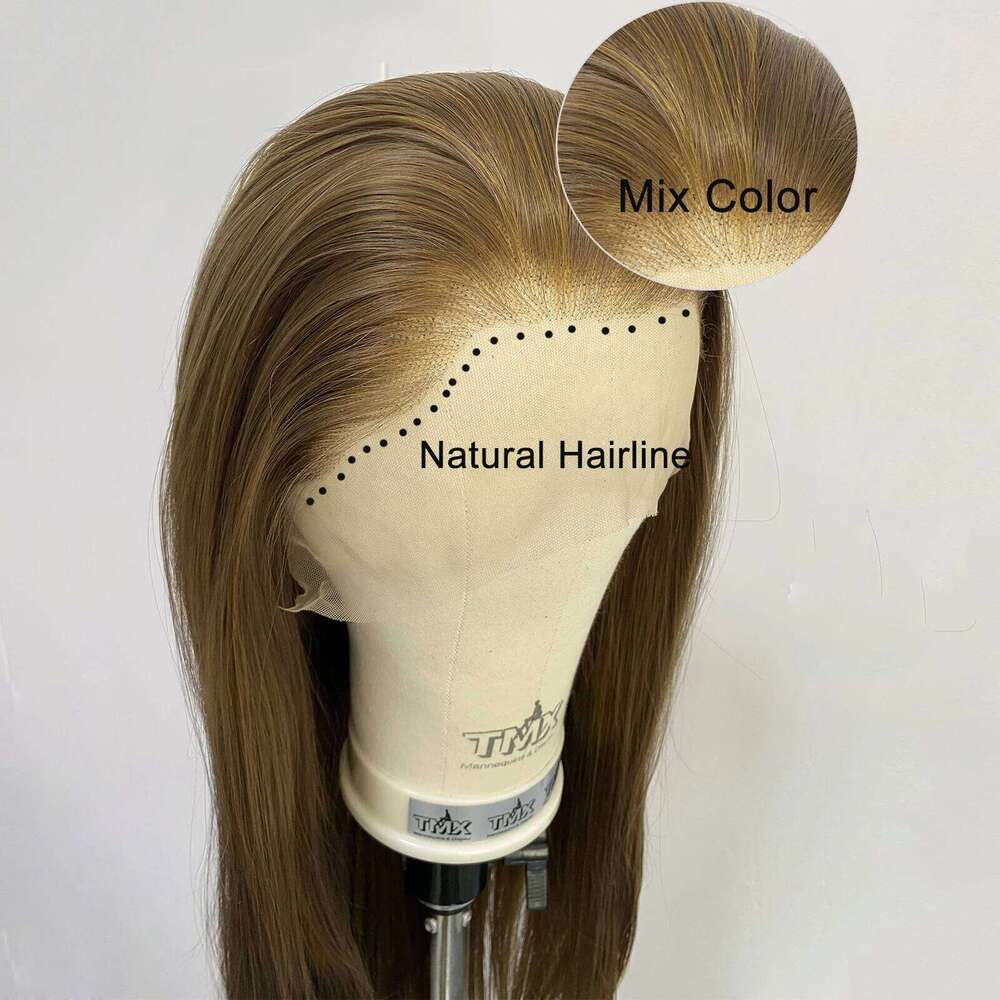 Highlight Wig for Women Brown & Blonde 13x4 Lace Front Mix Color Long Silky Straight Synthetic Hair Free Part Natural Hairline