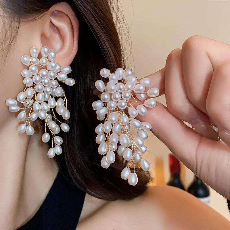 ZAKOL Elegant Imitation Pearls Flower Earrings Luxury Handmade Beading Earring Bridal Wedding Party Jewelry