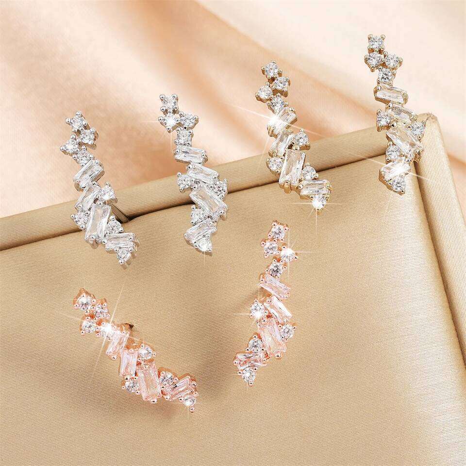 ZAKOL Simple Geometric Zirconia Climb Stud Earrings for Women Shiny Crystal CZ Bridal Wedding Jewelry Wholesale