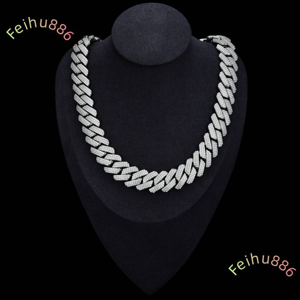 Cuban Link Chain 8mm-14mm S925 Sterling Silver Rhodium Plated VVS D Color Moissanite Bracelet Necklace Cuban Style Link Chain