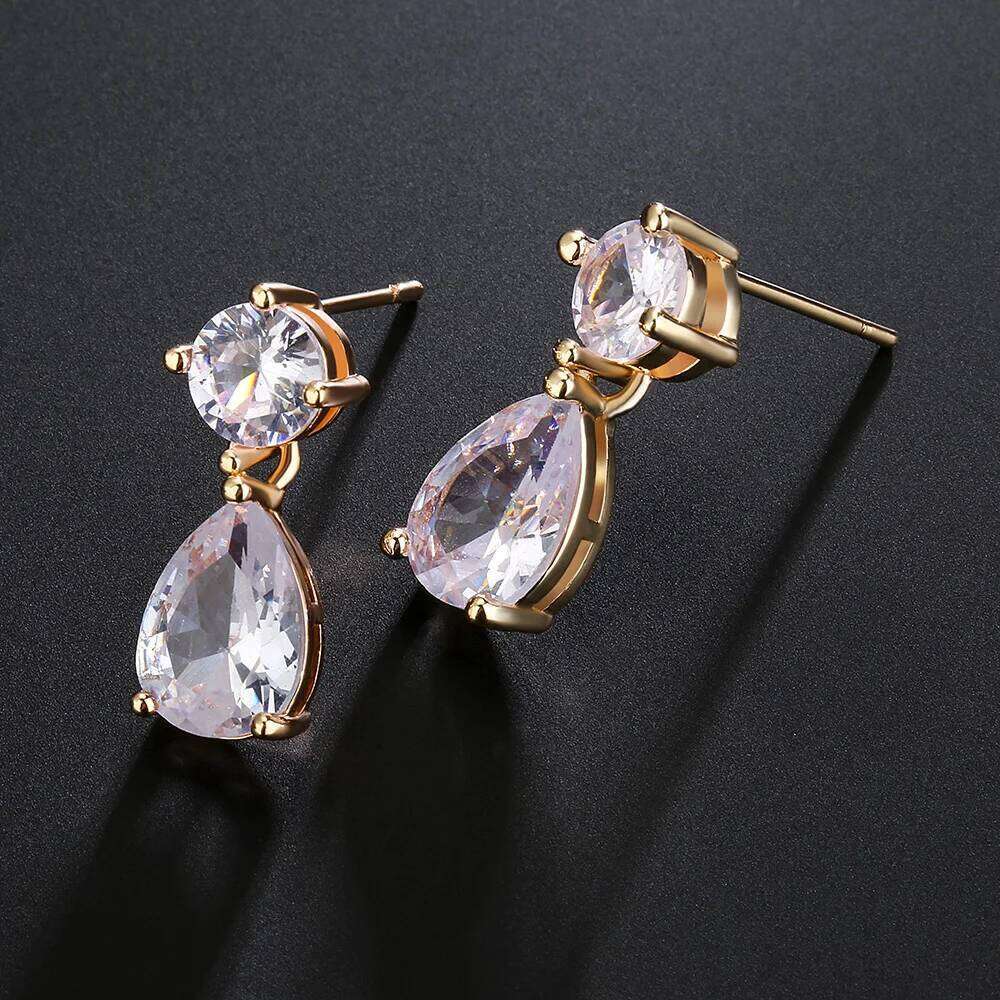 ZAKOL Classic Geometric Water Drop Zircon Bridal Earrings AAA Clear Crystal Luxury Wedding Party Jewelry for Women