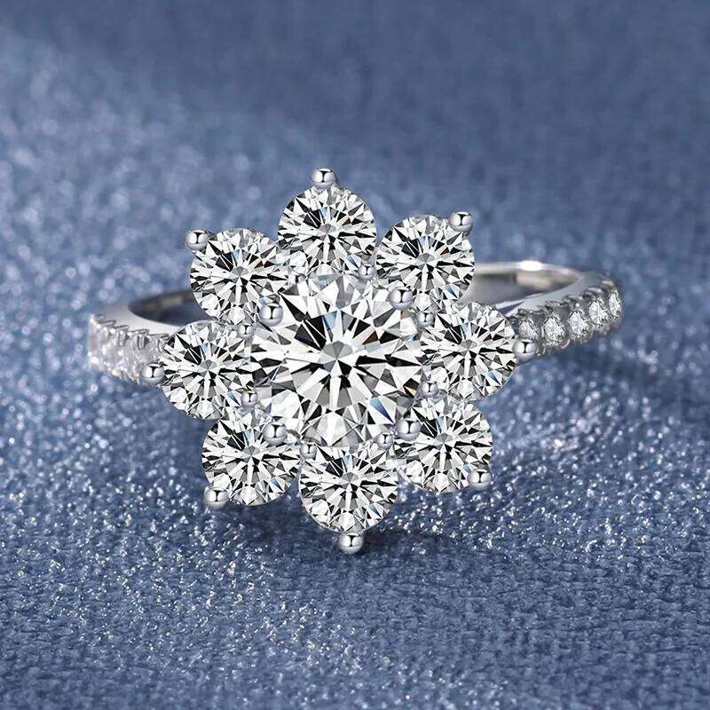 1-2CT D Color Moissanite Ring For Women 925 Sterling Silver with White Gold Plated Lab Diamond Engagement Wedding Band Jewelry 6b1