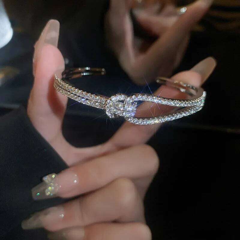 ZAKOL Exquisite AAA Full Zircon Knot Bangles for Women Fashion Adjustable Open Bracelet Gift