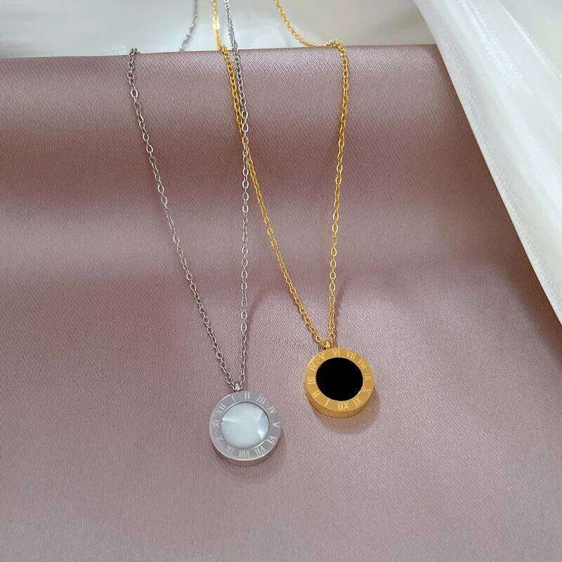 ZAKOL Trendy Roman Numeral Dial Necklace For Women Girls Gold Color Stainless Steel Metal Clavicle Chain Choker Jewelry Gifts