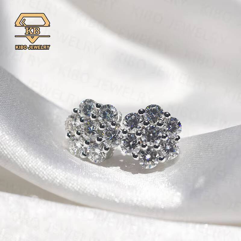 Drop Shipping Iced Out Hip Hop Sterling Silver 925 9MM Mens Screw Back Moissanite Cluster Earrings