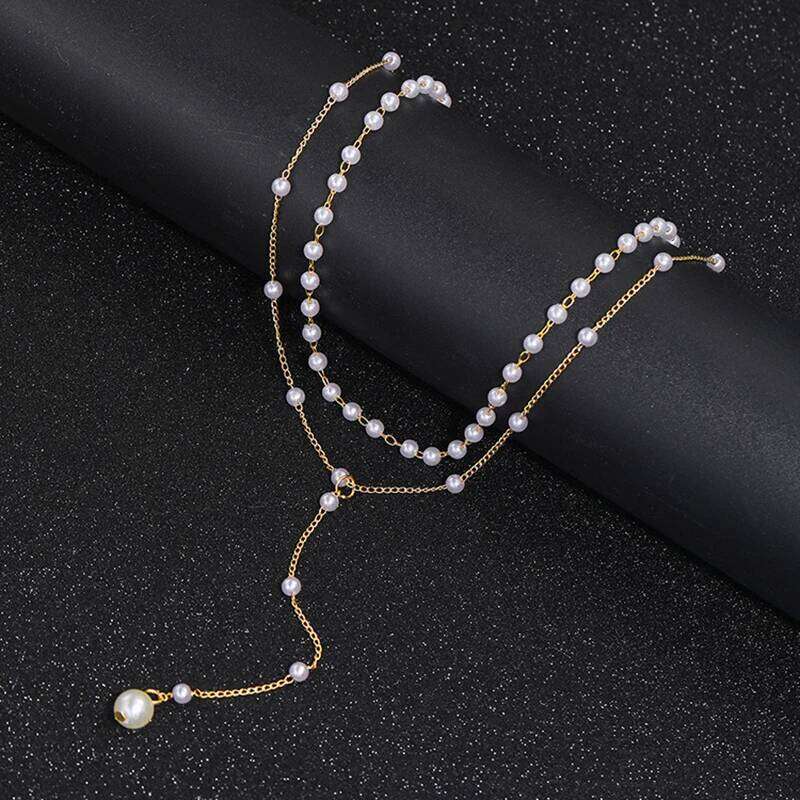 European and American Double-layer Imitation Pearl Pendant Necklace Sexy Round Beads Collarbone Chain For Womens Jewelry