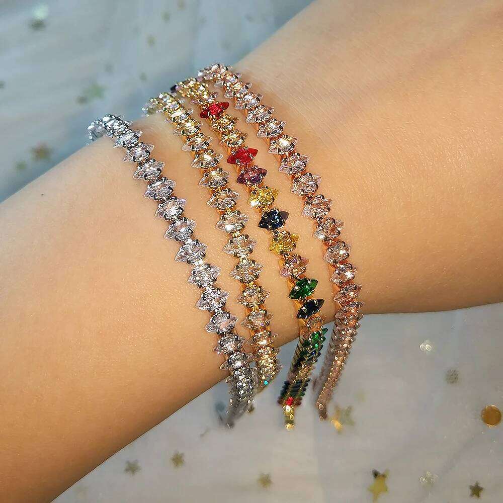 ZAKOL 2024 New Marquise Oval Square Cut Luxury Silver Color on Hand Tennis Bracelet Bangle for Women Party Jewelry Gift