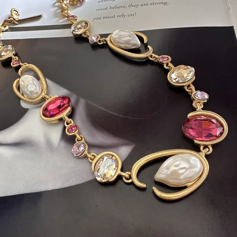 Glam O-Link Choker Rhinestone Collarbone Pendant Necklace Long Layering Chain for Women Sparkling Evening Party Jewelry 251223