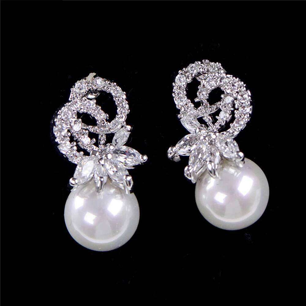 ZAKOL AAA Cubic Zirconia Round Imitation Pearl Earrings for Women Unique Fashion Wedding Jewelry