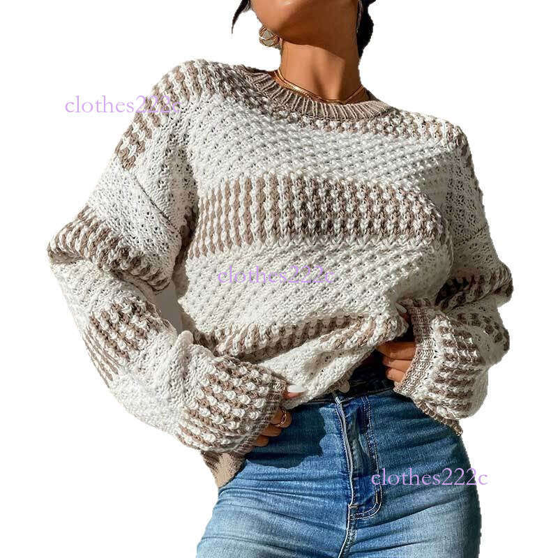 Autumn Winter New Sweater For Women Casual Loose Color-Block Round Neck Pullover Long Sleeve Knitted Top Luanyun