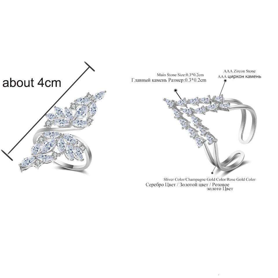 ZAKOL 2 Pcs Fashion AAA Zircon Feather Open Sharp for Women Aesthetic Clear Crystal Engagement Proposal Ring Jewelry Gift
