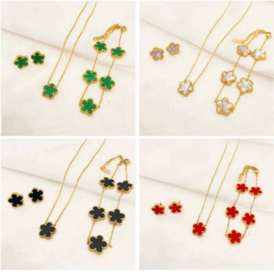 ZAKOL 3 Pcs Plum Blossom Plant Five-leaf Flower Necklace Bracelet Earrings Fashion Stainless Steel Jewelry Set Gift for Women