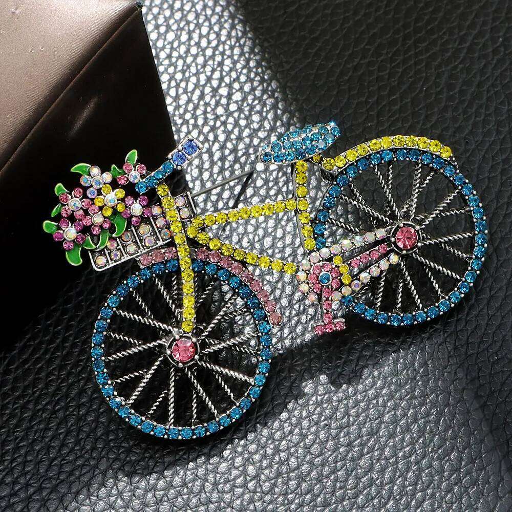 Vintage Bicycle Brooch Pin Inlaid Shiny Rhinestone For Women Ladies Daily Clothing Accessories