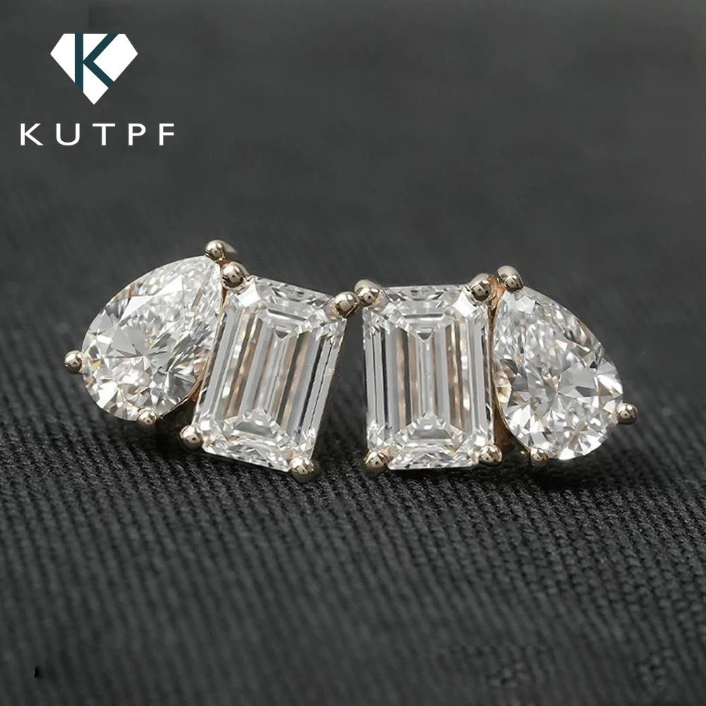 4cttw Radiant/Emerald Pear Cut Stud Earrings for Women S925 Silver with Certificate 2-Diamond Earrings Fine Jewelry 251224