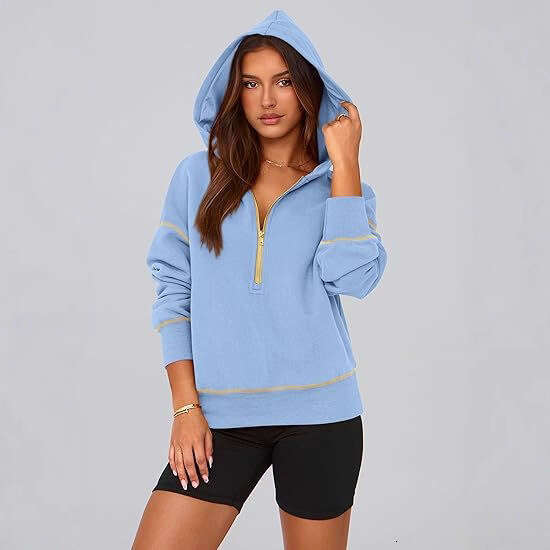 Amazon European and American Autumn Winter New Women's Sweatshirt Hoodie Long Sleeve Half Zipper Short Fashion Casual