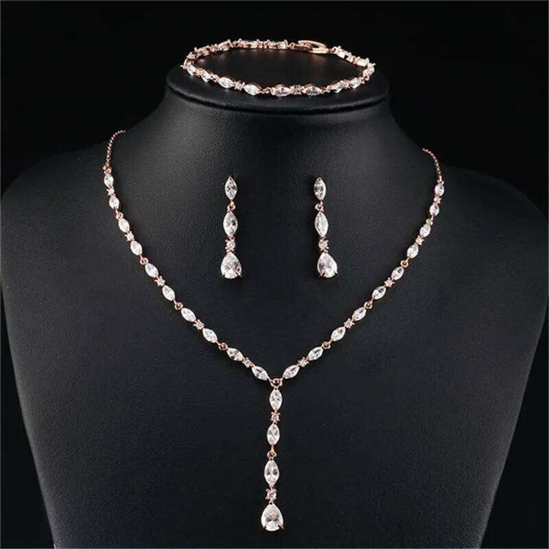 ZAKOL Luxury Water Drop Zirconia Wedding Gorgeous Shiny CZ Necklace/Bracelet/Earrings Jewelry Sets for Bridal
